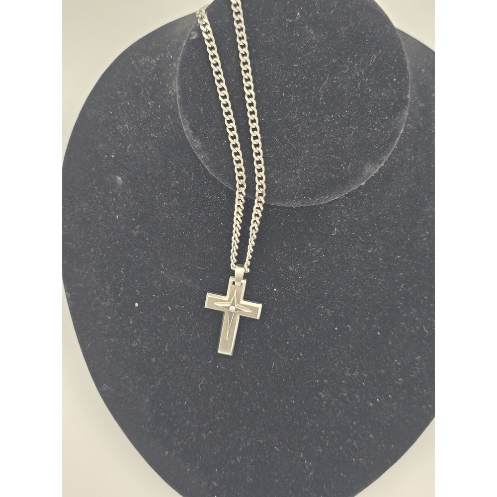 BGE Stainless Steel Topaz Cross Necklace Bless and Protect My Grandson bradford - Picture 5 of 7